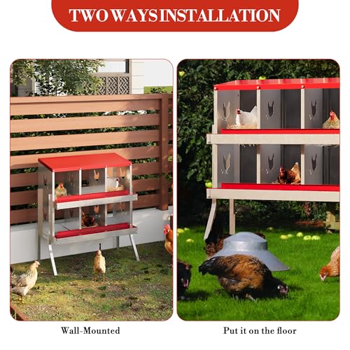 Chicken Nesting Box,6 Compartments Galvanized Steel Metal Chicken Laying Box with Roll Out Egg Collection,Wall Mount Chicken Nesting Boxes,Easy Egg Collection, Hen Roosting Boxes - color: Red, size: 6 Holes with Legs