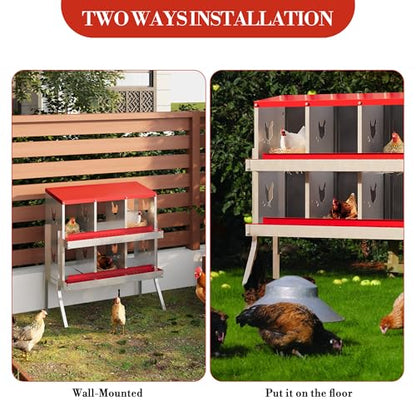 Chicken Nesting Box,6 Compartments Galvanized Steel Metal Chicken Laying Box with Roll Out Egg Collection,Wall Mount Chicken Nesting Boxes,Easy Egg Collection, Hen Roosting Boxes - color: Red, size: 6 Holes with Legs