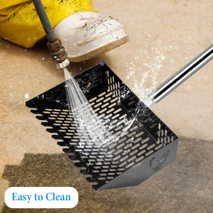 Kalekey Heavy Duty Chicken Coop Rake and Scoop, 15 Inch Extra Large Chicken Coop Rake with Adjustable Stainless Steel Handle (25 to 73 Inch)，Metal Multi-Use Cleaning Shovel for Coops, Beach（Black） - color: Black