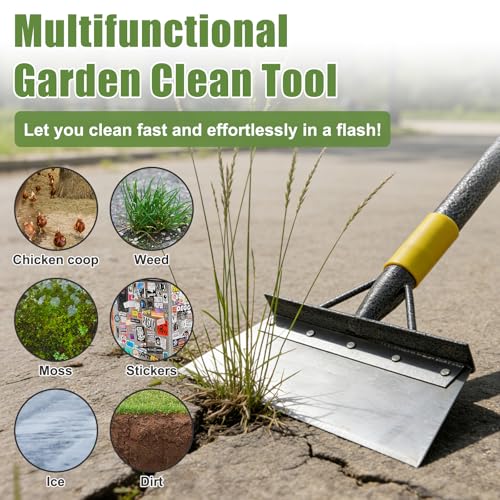 Floor Scraper Long Handle Heavy Duty, 74" Metal Ice Scraper for Driveway, Multifunctional Weed Scraper for Weed Cleaning Edging Trenching & Removing Snow Ice Dirty Moss - size: 74 inch