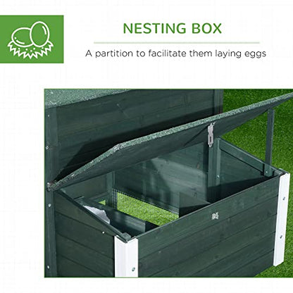 PawHut 84" Wooden Chicken Coop, Hen House Outdoor with Run Nesting Box, Asphalt Roof, Removable Tray, Ramp, Poultry Cage for 2-3 Chickens, Green - color: Green