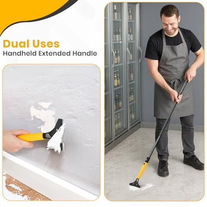 Heavy Duty Floor Scraper with 44.5” long handle, 4” Scraper Tool with 10 Replacement Metal Razor Blades, Paint Scraper for Cleaning Gum Glass Wall Tile Glue Linoleum Stove Top