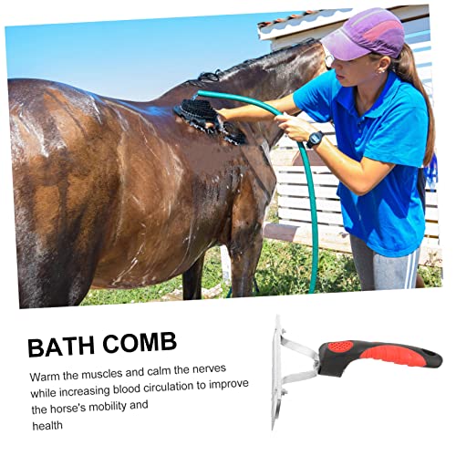 Ergonomic Rubber Handle Horse Grooming Comb with Metal Teeth Durable Rust Horse Cleaning Rake for Shedding Mud and Loose Hair Comfortable Non Slip Grip for Fur Removal and Improved