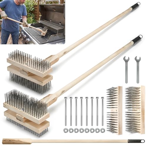 2PCS 51" Stainless Steel Grill Brush for Outdoor Grill Cleaning Brush with Long Handle, BBQ Grill Brush Detachable Double Ended Wire Bristle Brush Grill with Fixing Bolts & Wrench - color: 47in 2pcs