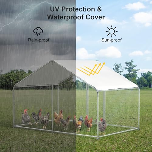 Large Metal Chicken Run, Chicken Coop with Lockable Door Spire Shape Walk-in Chicken Hen House with Waterproof & Anti-UV Cover for Duck Rabbit Habitat Cage Outdoor Poultry Cage for Yard Farm - size: 118.1"L x 78.7"W x 78.7"H