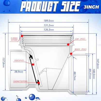 Tondiamo 3 Inch Backwater Valve Drain Backflow Preventer Valve Prevent Sewage and Rainwater from Flowing Back(White PVC) - color: White PVC, size: 3 Inch