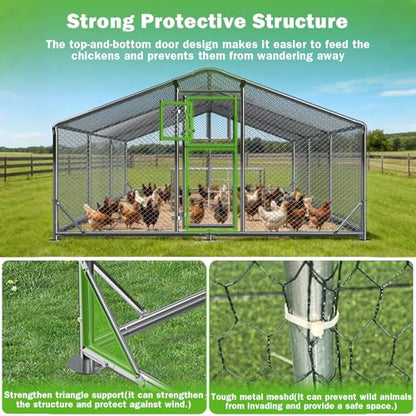 10x20FT Metal Chicken Coop, Large Chicken Run with Dutch Door Chicken Perch, and 2 Cover, Walk in Duck Coop for Backyard Poultry and Pet Farming - size: 3 Unit Coop With Chicken Perch