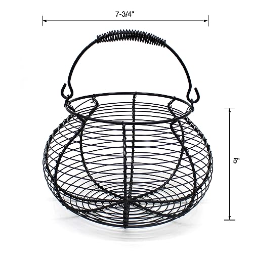 CVHOMEDECO. Elegant Wire Egg Basket with swimming Handle Primitives Vintage Gathering Basket. Black - size: 7-3/4" Dia. x 5" H - Black