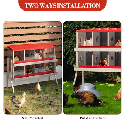 Chicken Nesting Box,8 Compartments Galvanized Steel Metal Chicken Laying Box with Roll Out Egg Collection,Wall Mount Chicken Nesting Boxes,Easy Egg Collection, Hen Roosting Boxes - color: Red, size: 8 Holes with Legs
