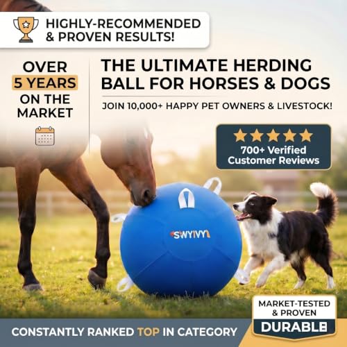 25" Dog Horse Ball&Cover with Straps, Herding Ball for Dogs Blue Heelers, Harding Dog Large Mega Pets Soccer Ball for Australian | Zipperless auto-seal safe from chewing. Dog herding ball with straps. 700+ reviews. Durable outdoor toy for large breeds. -