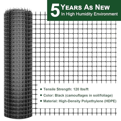 Heavy Duty Plastic Fence Roll 20" x 50' - 0.8x0.8 Inch Chicken Wire Mesh, Reusable Fencing for Garden, Rabbit/Poultry Protection, Balcony & Plant Defense (Black) - size: 20" x 50'