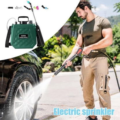 Electric Sprayer - Portable Mister Rechargeable - Battery Garden Sprayer with Adjustable Shoulder Strap - for Farm Lawn Yard Backyard Agriculture Plant Outdoor Home - color: 6.5L Army Green