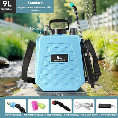 Electric Sprayer | Backpack Can Rechargeable - Battery Power Sprayer with Adjustable Shoulder Strap,for Farm Lawn Yard Backyard Agriculture Plant Outdoor Home - color: 9L sky blue