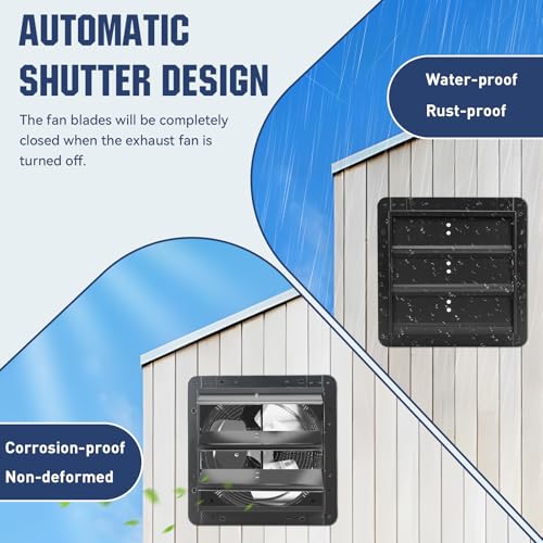 FAREAST 12 Inch Garage Exhaust Fan Wall Mounted, Automatic Shutter, Wall Exhaust Fan with Adjustable Speed Controller, 1130 CFM, for Barn, Shed, Chicken Coop, Greenhouse Ventilation (Black)