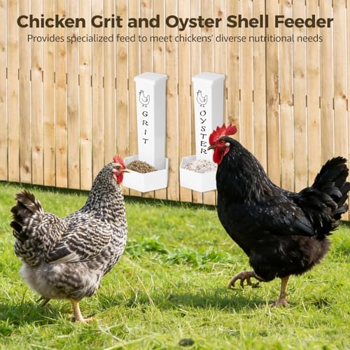 4 Pcs Chicken Grit Feeder, Oyster Shell for Chickens, Metal Hanging Automatic Gravity Feeder, with 2 Scoops, 4 Cable Ties and 4 Screws, 9.4 x 4.3 x 3.9 in Chicken Coop Accessory