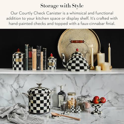 MACKENZIE-CHILDS Enamel Canister, Versatile Kitchen Storage Container for Flour and Sugar, Demi, 24-Ounce Capacity, Black-and-White Courtly Check - color: Courtly Check