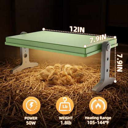 Fuzzy Bird Chick Brooder (12''*8'') Brooder Heater for Chicks Ducks and Birds Incubation Heating Keep Chicks Warm Newly Upgraded Temperature Adjustable Height Adjustable Chick Heating Plate - Green