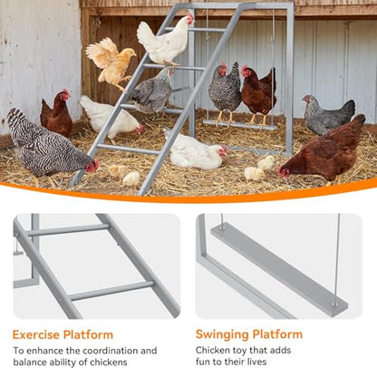 Chicken Roosting Bars with Ladder Chicken Perch Swing Roosting Bars for Chickens in Coop Playground Ladder for 6-8 Hens for Backyard Farm Poultry, Grey
