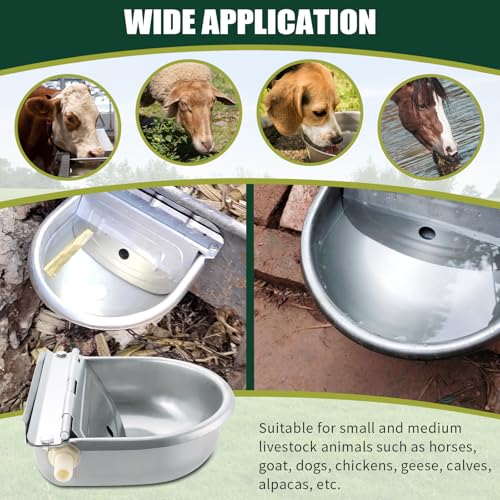 Automatic Animal Drinking Water Bowl, 304 Stainless Steel Livestock Waterer with Float Valves, 39" Pipe Hose, 1/2" to 3/4" Adapter, Water Trough for Dog, Horse, Goat, Pig, Cow