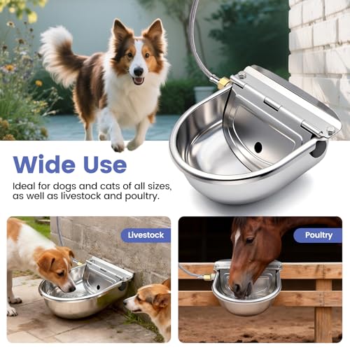 Automatic Dog Water Bowl Dispenser Outdoor, Water Dispenser for Dogs Cats, 304 Stainless Steel Waterer for Large Dogs Chicken Duck Pig Cow Goat, Wall Mountable, with Drainage Hole