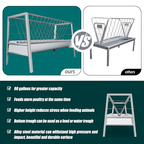90 Gallon Goat Hay Feeder No Waste, 2 in 1 Hay Feeder for Goats with 30 GAL Feed Pan & 60 GAL Hay Rack, Livestock Hay Feeder for Feeding Goat, Sheep, Horse Indoor & Outdoor (Alloy Steel) - style: Alloy Steel