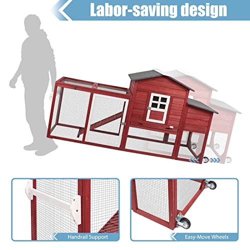 PetsCosset 79" Wooden Chicken Coop Rabbit Cage with Nesting Box, Waterproof Roof, Removable Tray, Combinable - color: Hen house-Red, size: 75.0"L x 26.0"W x 39.0"H