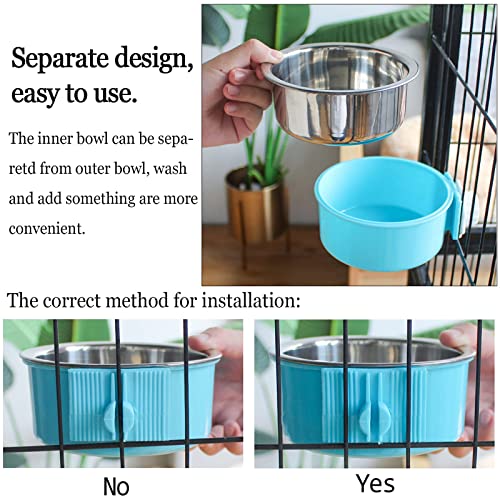 kathson Crate Dog Bowl, Removable Stainless Steel Hanging Pet Cage Bowl Food & Water Feeder Coop Cup for Cat, Puppy, Birds, Rats, Guinea Pigs (3 PCS, Size: M, Blue, Green, Pink) - color: Size: M (Blue, Green, Pink), size: 3 PCS