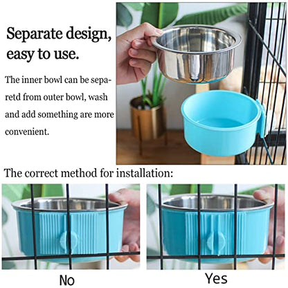 kathson Crate Dog Bowl, Removable Stainless Steel Hanging Pet Cage Bowl Food & Water Feeder Coop Cup for Cat, Puppy, Birds, Rats, Guinea Pigs (3 PCS, Size: M, Blue, Green, Pink) - color: Size: M (Blue, Green, Pink), size: 3 PCS