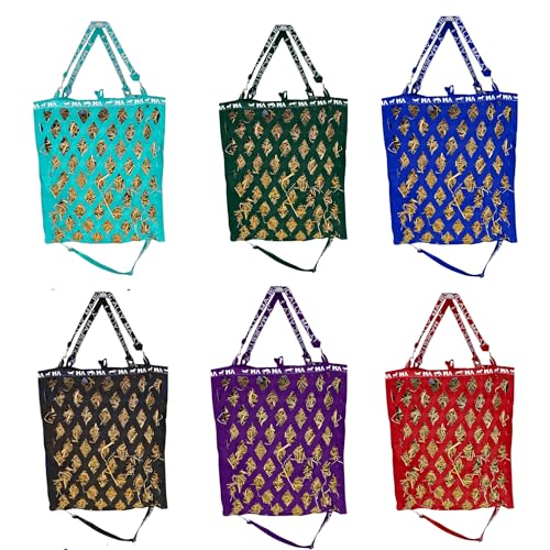 Majestic Ally Double Side Open Slow Feeder Hay Bag - Diamond Shaped Obliquely Placed Webbing (Purple) - color: Purple