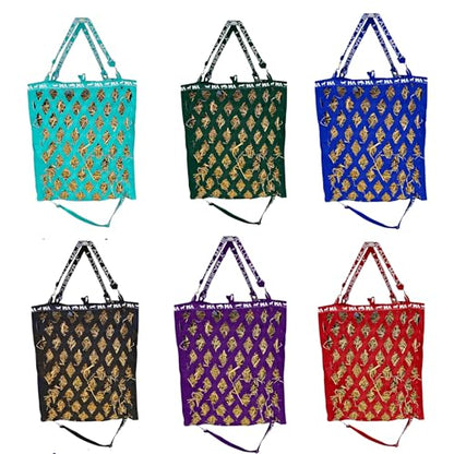 Majestic Ally Double Side Open Slow Feeder Hay Bag - Diamond Shaped Obliquely Placed Webbing (Turquoise) - color: Turquoise