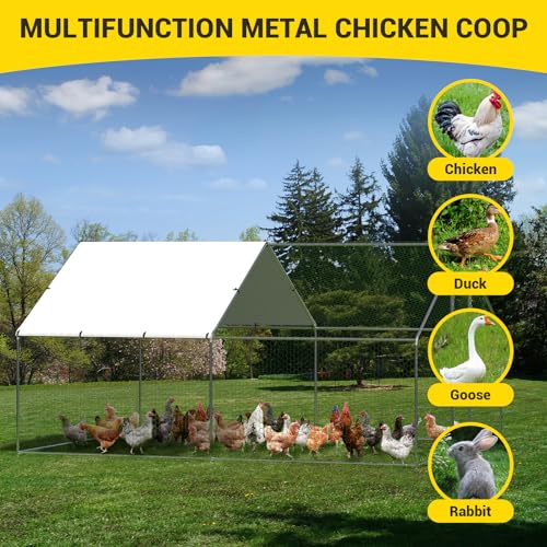 Walk in Chicken Run Cage Coop, Galvanised Steel En Poultry House Dog Pen House Cage Rabbit Hutch Pet Playpen Garden with Waterproof Cover for Backyards, Farms - size: 9.8'Wx13.1'Dx6.6'H