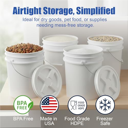 ePackageSupply 5 Gallon Bucket - Food Grade Bucket with Airtight Gamma Seal Screw-On Lid, BPA-Free, Heavy-Duty 90 Mil HDPE Plastic, Bulk Storage, Durable Container, Made in USA, White/White, 3 Packs - color: White/White, size: 3 Packs