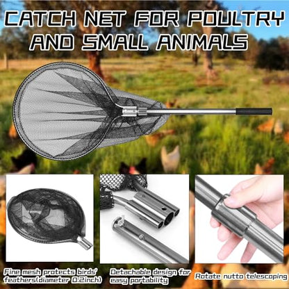 Catch Net - Small Animal Catcher for Chicken, Duck, Goose, Fish, Cat, Bird, Raccoon, Dog and Others (43"-78" Handle with 20" Net Opening)