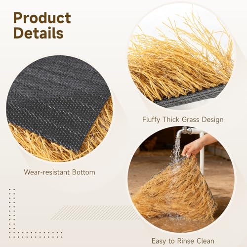 12 Pcs Chicken Nesting Pads, 12x12 Inch Artificial Straw Nest Box Liners, Thick Soft Washable Plastic Straw Mats, Reusable Cuttable Fake Beddings for Hens Ducks Rabbits