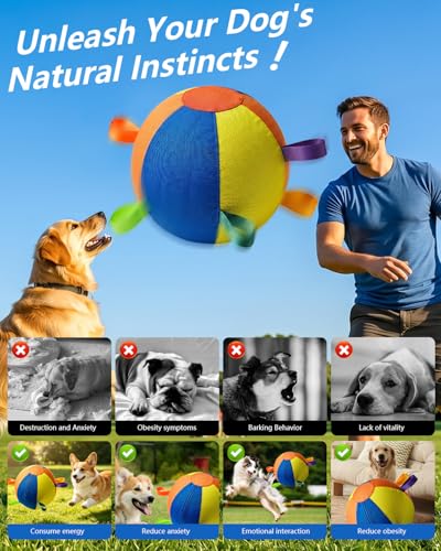 Herding Ball for Dogs Indestructible Giant Egg Large Horse Toys Durable Outside Play Big Calming Jumbo the Mellow Dog Soccer with Straps Yard Linflatable Balls Tetherball Water Yard (Small) - size: Small