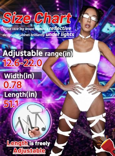 Ella Lust Reflective Rave Leg Wrap for Women - Adjustable Holographic Glow Straps Music Party Accessories EDC Concert Outfits - color: Reflective Silver