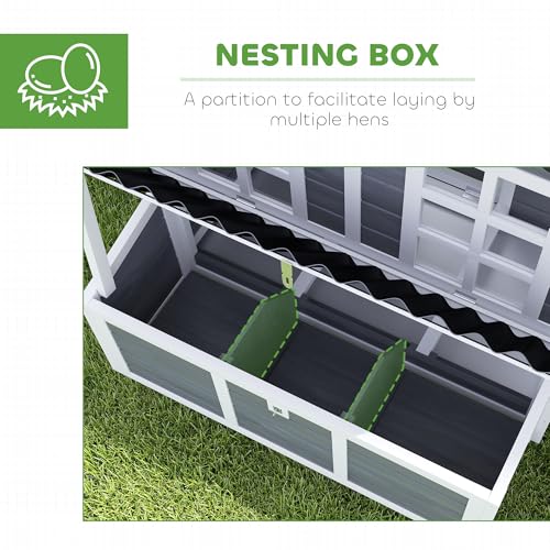 PawHut Wooden Chicken Coop, 39" Chicken House with Nesting Box, Pull-Out Tray, Waterproof Roof, Hen House Outdoor Poultry Cage for 2-4 Chickens, Rabbits, Small Animals, for Backyard, Light Gray