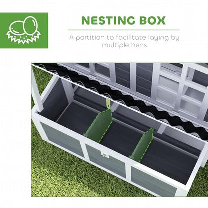 PawHut Wooden Chicken Coop, 39" Chicken House with Nesting Box, Pull-Out Tray, Waterproof Roof, Hen House Outdoor Poultry Cage for 2-4 Chickens, Rabbits, Small Animals, for Backyard, Light Gray