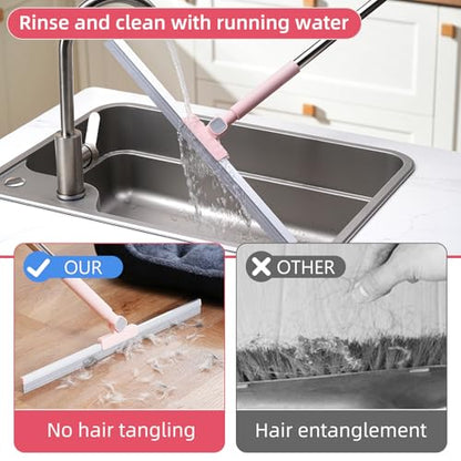 Floor Squeegee with Long Handle, 51 inch Stainless Steel Handle & 19 inch Rubber Blade, Heavy Duty Squeegee Mop for Tile, Garage, Shower Glass, Marble, Windows Cleaning & Water Removal