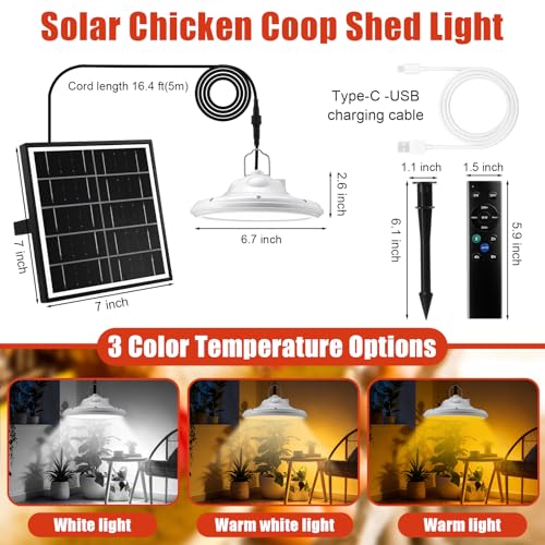 2 Set Solar Fan for Chicken Coop with Shed Light, 25W Panel Dual Exhaust Vent Kit, Waterproof 12V Solar Powered Ventilation System with Timer for Greenhouse, Pet House