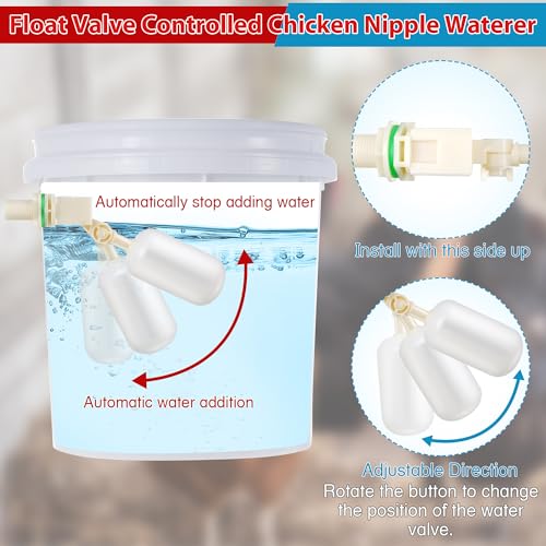 Dreyoo 8 Pack Automatic Chicken Waterer, Complete Set with 1/2'' PVC Tee Fittings, Float Valve Controlled Automatic Chicken Nipple Waterer Cups