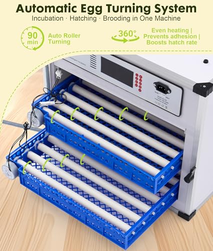 Automatic Egg Incubator for 136 Eggs - Digital Temp & Humidity Control, Auto Turner, Dual Power AC/DC, LED Flashlight, View Window - Commercial Use for Chicken Duck Quail