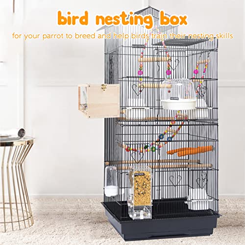 Rypet Parakeet Nesting Box Transparent Design, Thwartwise Bird Nest Breeding Box with Perch Wood Bird Cage House for Cockatiel Lovebirds Budgie Finch Parrotlets Canary M - size: Medium