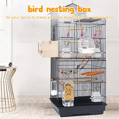 Rypet Parakeet Nesting Box Transparent Design, Thwartwise Bird Nest Breeding Box with Perch Wood Bird Cage House for Cockatiel Lovebirds Budgie Finch Parrotlets Canary M - size: Medium
