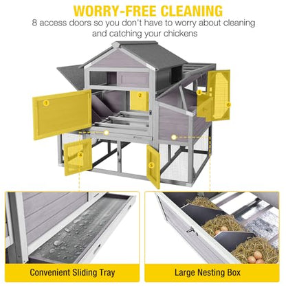 Aivituvin Extra Large Chicken Coop for 6-10 Chickens, Reinforced Outdoor Wooden Hen House with Run, 6 Nesting Boxes, Easy Clean Pull-Out Tray, Waterproof Asphalt Roof - Grey, 118" L x 26" W x 50" H - size: 118.0"L x 26.0"W x 49.5"H