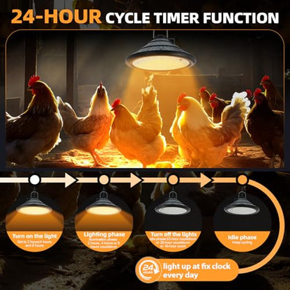 Solar Chicken Coop Light with Timer | Three-Color Dimmable LED, IP66 Waterproof Hanging Ceiling Pendant Light Suitable for Poultry Farms,Coops,Patio,Camping,Garage etc - color: 1pcs