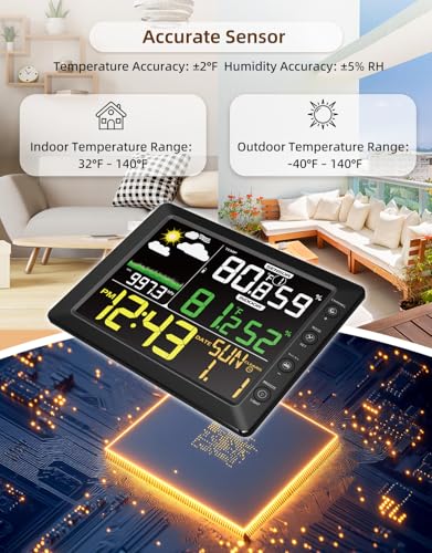 DOOMAY Indoor Outdoor Wireless Weather Station | Digital Thermometer Hygrometer Monitor with Barometric Pressure, Weather Forecast, Alarm Clock & Temp/Humidity Calibration