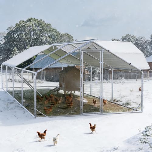 Sannwsg Large Metal Chicken Coop with Run, Walk in Chicken Pen with Waterproof Cover, Secure Lock, Heavy Duty Poultry Cage with Feeding Door for Outdoor Farm Use（26x10 FT - size: 26x10ft