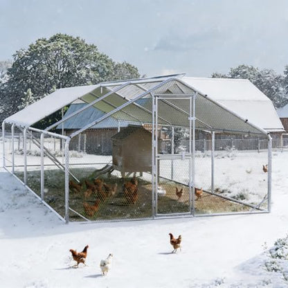 Sannwsg Large Metal Chicken Coop with Run, Walk in Chicken Pen with Waterproof Cover, Secure Lock, Heavy Duty Poultry Cage with Feeding Door for Outdoor Farm Use（26x10 FT - size: 26x10ft