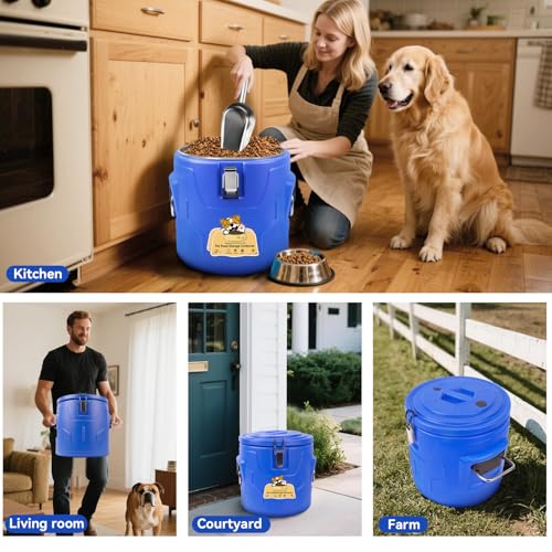 Newget 15lb Dog Food Storage Container, Stainless Steel Airtight Pet Food Storage Container and Durable Plastic Food Container, Large Metal Cat Food Container with Lid and Scoop to Keep Fresh - size: 15 lb